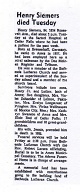 # 143  Henry Siemers obituary:  "Ames Daily Tribune," Ames, Iowa, Wednesday, January 24, 1962.